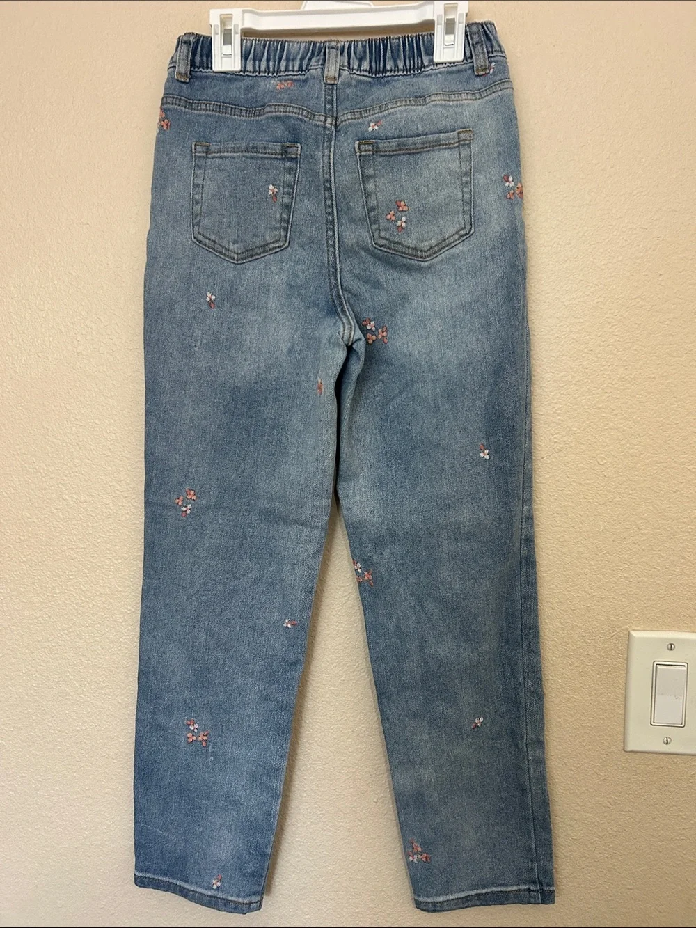 Cat & Jack Light Blue Straight-Leg Jeans with Pink Floral Embroidery